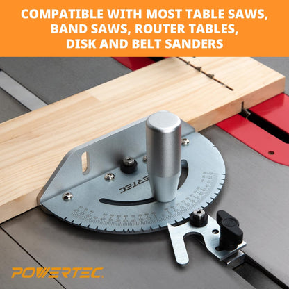 POWERTEC Universal Table Saw Miter Gauge and Aluminum Miter Bar, 27 Angle Stops Miter Gauge, Works w/Table Saws, Band Saw, Router Table (71142)