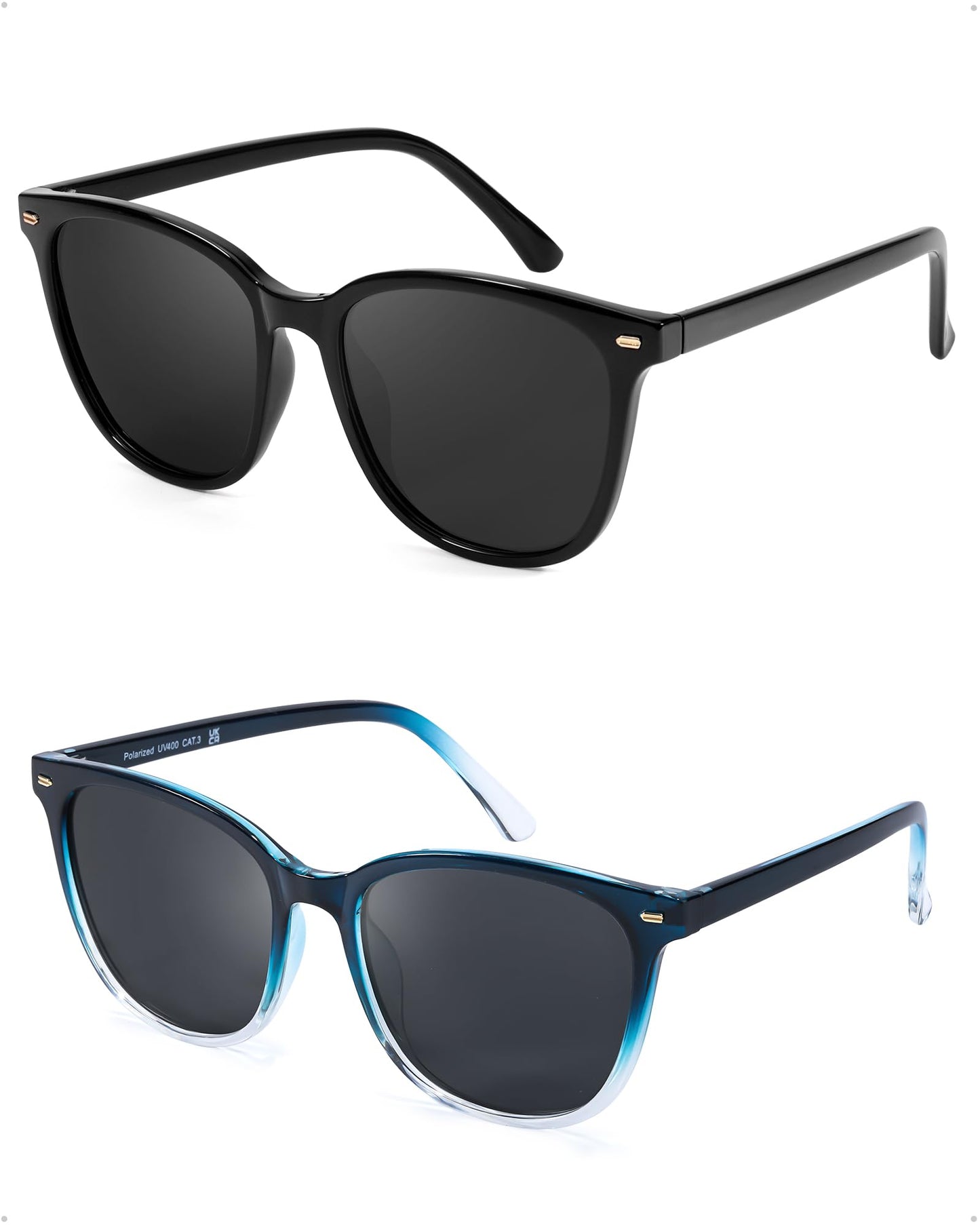 FIMILU 2 Packs Sunglasses for Women Polarized UV400 Protection Lens Big Frame Fashion Glasses Trendy Stylish Shade