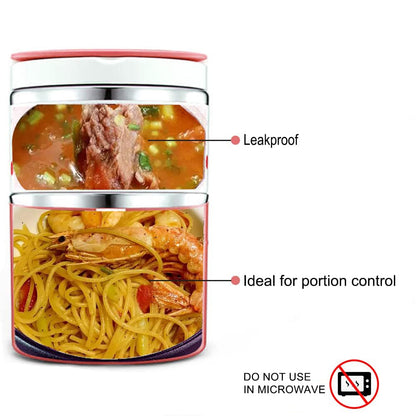 Lille Home Vacuum Insulated Stackable Stainless Steel Thermal Lunch/Snack box, 2-Tier Bento/Food Container with Lunch bag, Smart Diet, Weight Control, 32 Ounces, Pink