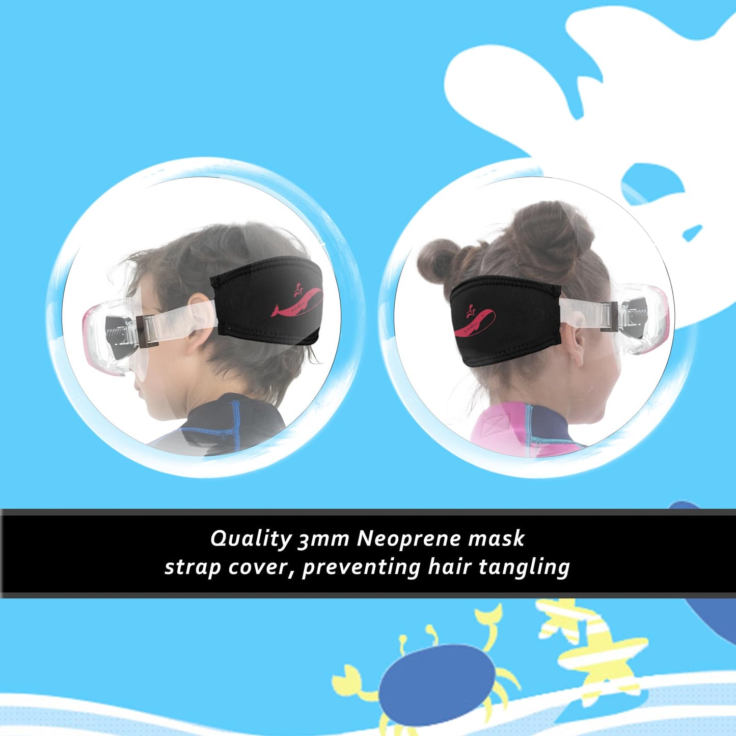 OMGear Kids Swimming Silicone Swim Mask Snorkeling Gear for Kids Tempered Glass Snorkel Goggles with Nose Cover Scuba Diving Goggles with Cute Neoprene Mask Strap Cover (Pink)