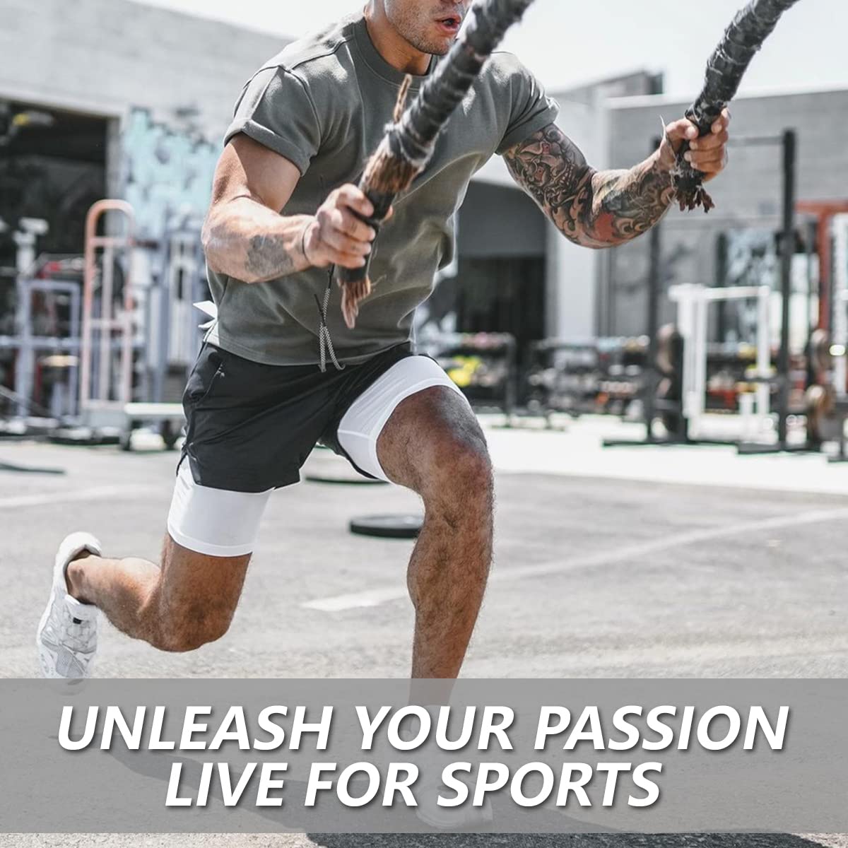 JWJ 3 Pack Men's 2 in 1 Workout Running Shorts 7 Inch Lightweight Athletic Gym Shorts with Compression Liner Black Dark Grey Light Grey L