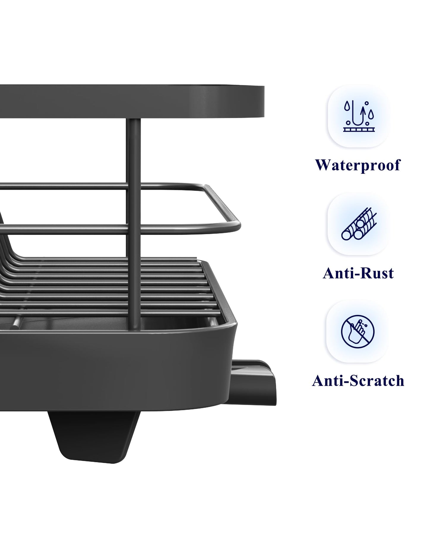 Kitsure Dish Drying Rack for Kitchen Counter, Stainless Steel Sink Organization and Storage Essentials with Cutlery Holder, Home and Appartment Decor, 12''W x 15.5''L, Grey