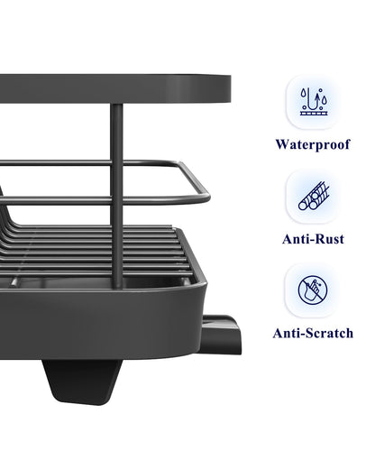 Kitsure Dish Drying Rack for Kitchen Counter, Stainless Steel Sink Organization and Storage Essentials with Cutlery Holder, Home and Appartment Decor, 12''W x 15.5''L, Grey