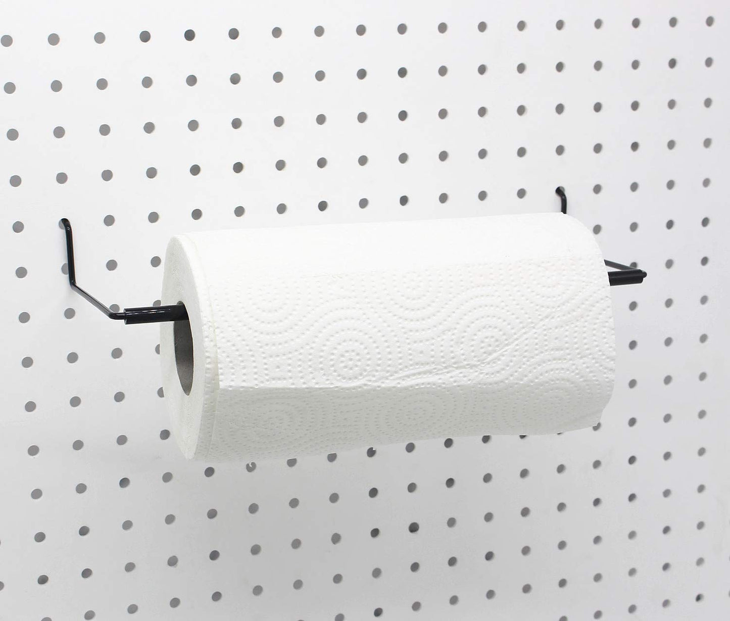 Paper Towel Holder for Pegboard, Extendable, Fit Any Standard Pegboard, Pegboard Organization Accessory Hook for Workshop, Garage, Kitchen, Laundry Room, Bathroom 2 Packs, Black (2 PCS)