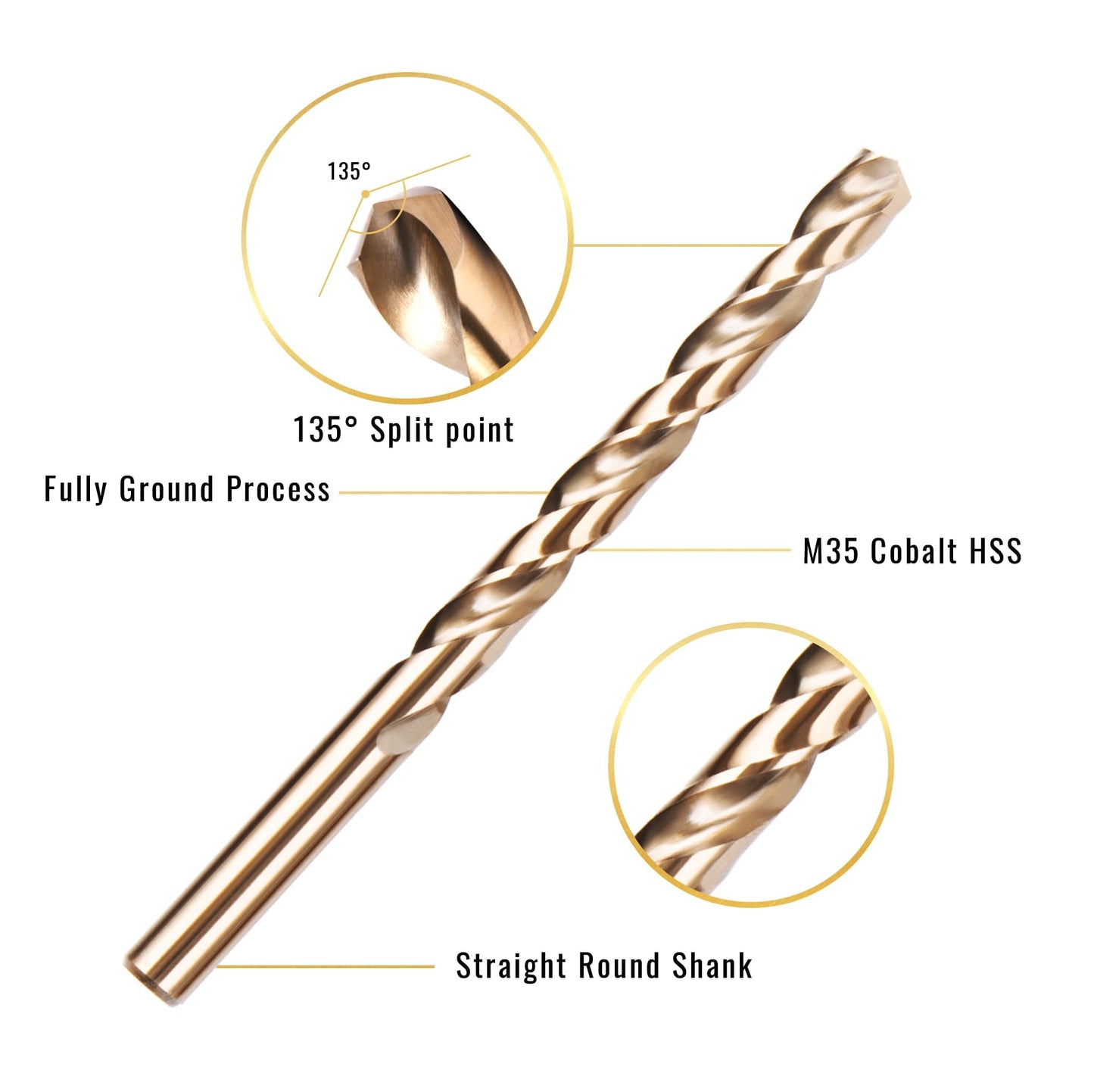 KENDO 29PCS Cobalt Drill Bit Set (1/16''-1/2''), M35 High Speed Steel, Twist Jobber Length for Hardened Metal, Stainless Steel, Cast Iron, Wood and Plastics, with Metal Index Storage Box