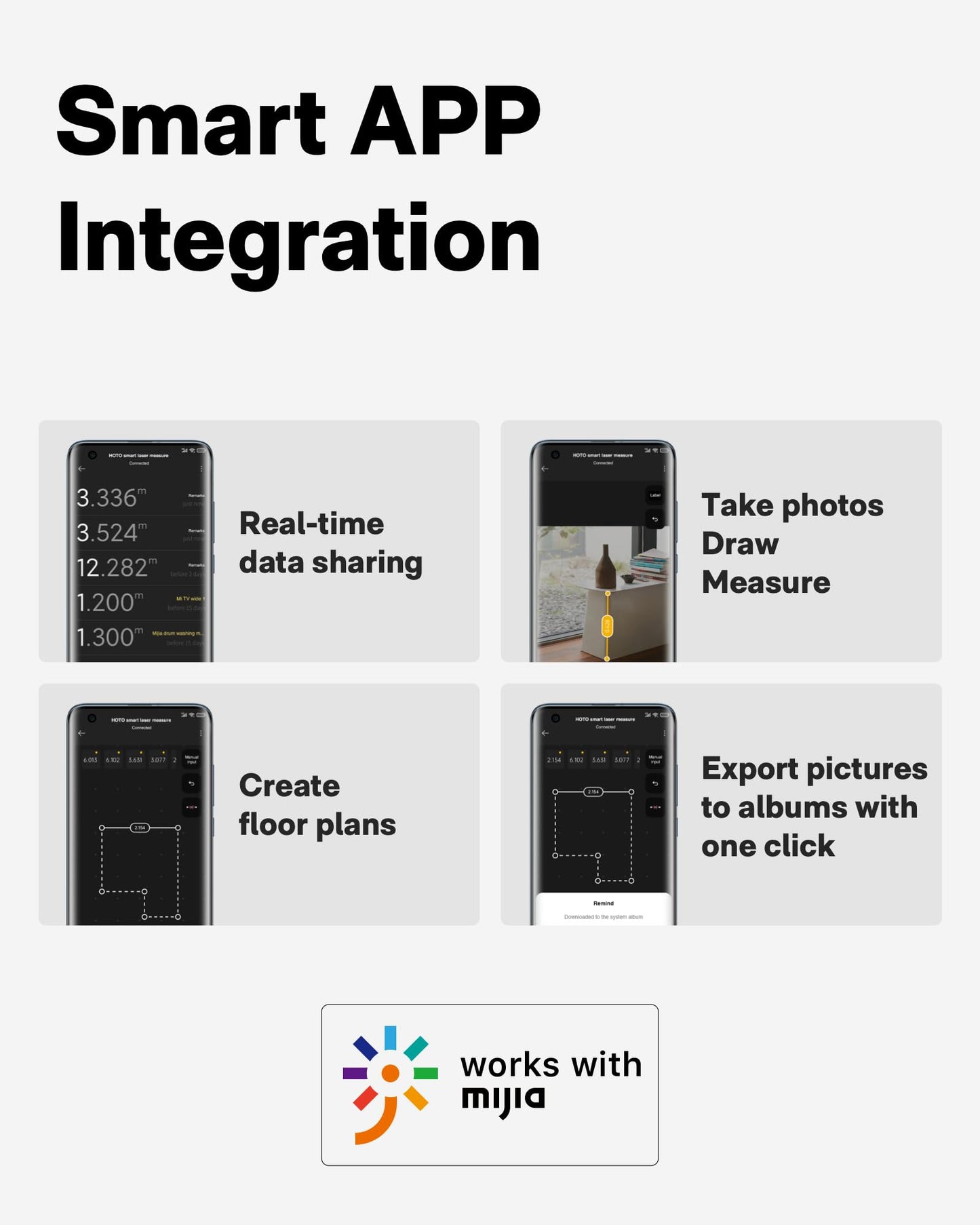 HOTO Laser Measuring Tool, 98ft Laser Distance Measure Tool ±2mm Accuracy, Compact Laser Measurement Tool with Digital OLED Display, M/in/Ft Unit Switching, Real-time Data Sync