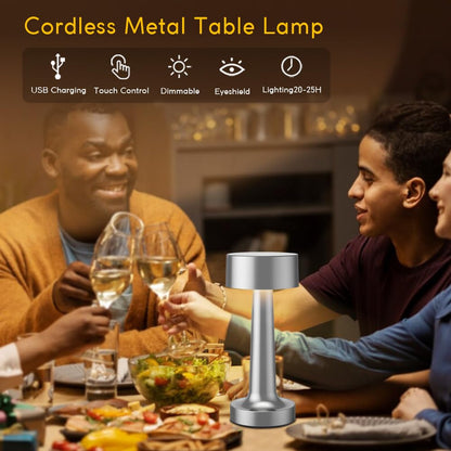 HPUFKOT Portable LED Table Lamp, 3-Levels Brightness Metal Desk Lamp,3 Color Touch Control Rechargeable lamp, Ideal Bedside Lamp for Nightstand,Bedroom, Living Room (Silver)