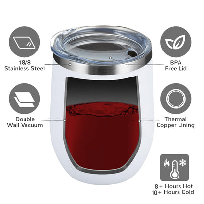 MEWAY 12 OZ/12 Pack Wine Tumbler Glasses with Lid -Double Wall Vacuum Stainless Steel Travel Tumbler Mug,Stemless Insulated Wine Cup for,Coffee,Cocktails,Gifts (White,Set of 12)