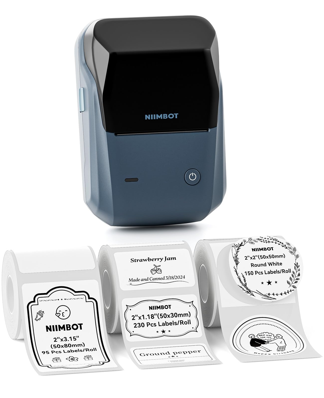 NIIMBOT B1 Label Maker Machine with Tape, Label Printer with 3 Rolls Label Paper, 50x30mm/50x80mm White Paper/50x50 Round Label for Office Supplies, Home, Business