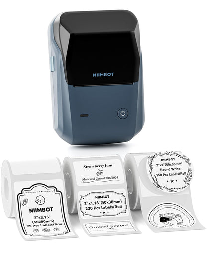 NIIMBOT B1 Label Maker Machine with Tape, Label Printer with 3 Rolls Label Paper, 50x30mm/50x80mm White Paper/50x50 Round Label for Office Supplies, Home, Business