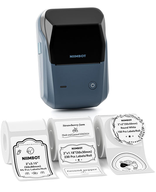NIIMBOT B1 Label Maker Machine with Tape, Label Printer with 3 Rolls Label Paper, 50x30mm/50x80mm White Paper/50x50 Round Label for Office Supplies, Home, Business