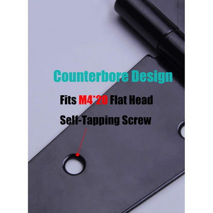 HLMOptimo Heavy Duty T Hinge Tee Hinge T Strap Hinge Shed Hinge Gate Hinge Barn Hinge Fence Hinge Door Hinge Wrought Rustproof All Size Black (6 pcs, 6 inch