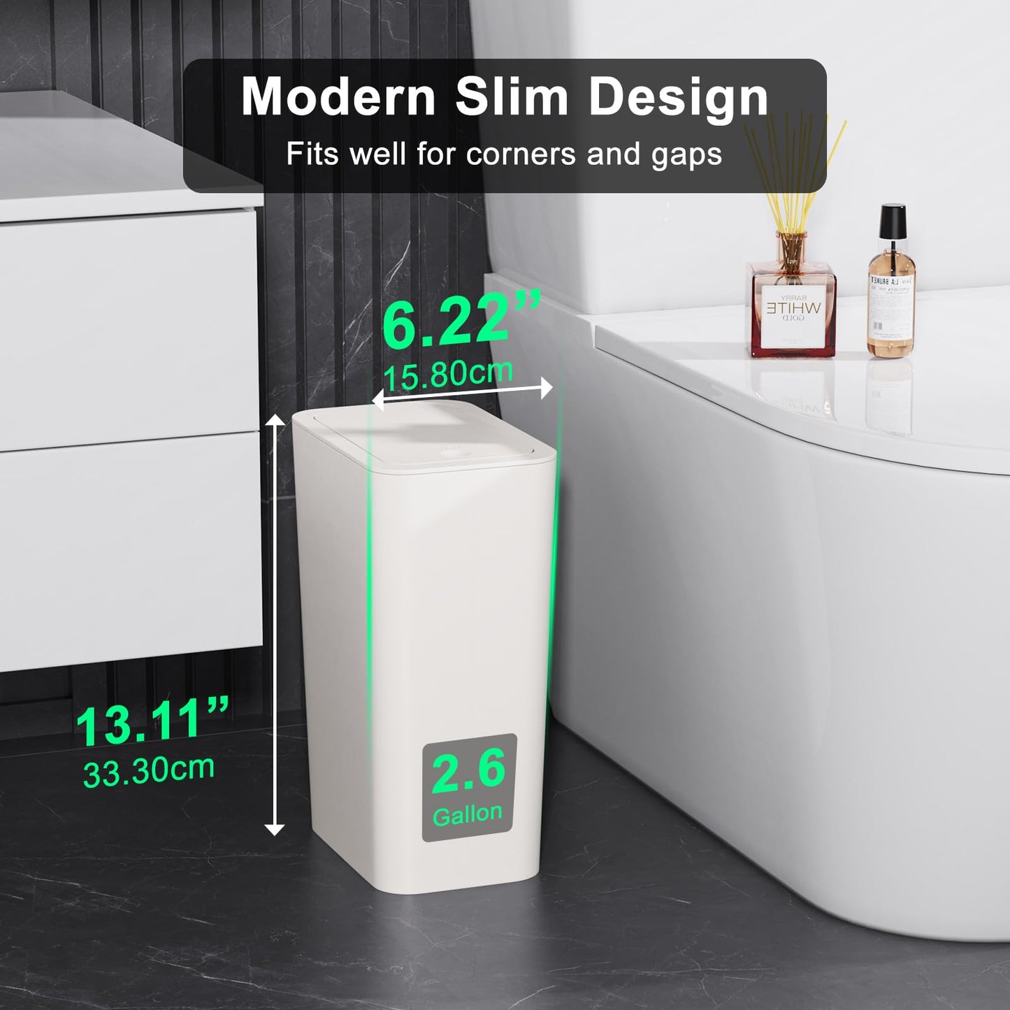 N. NETDOT 3 Pack 10L / 2.6 Gallon Small Trash Can with Lid, Bathroom Garbage Can with Pop-Up Lid, Waste Basket for Bathroom, Kitchen, Bedroom, Powder Room, Craft Room, Office, College (Off White)