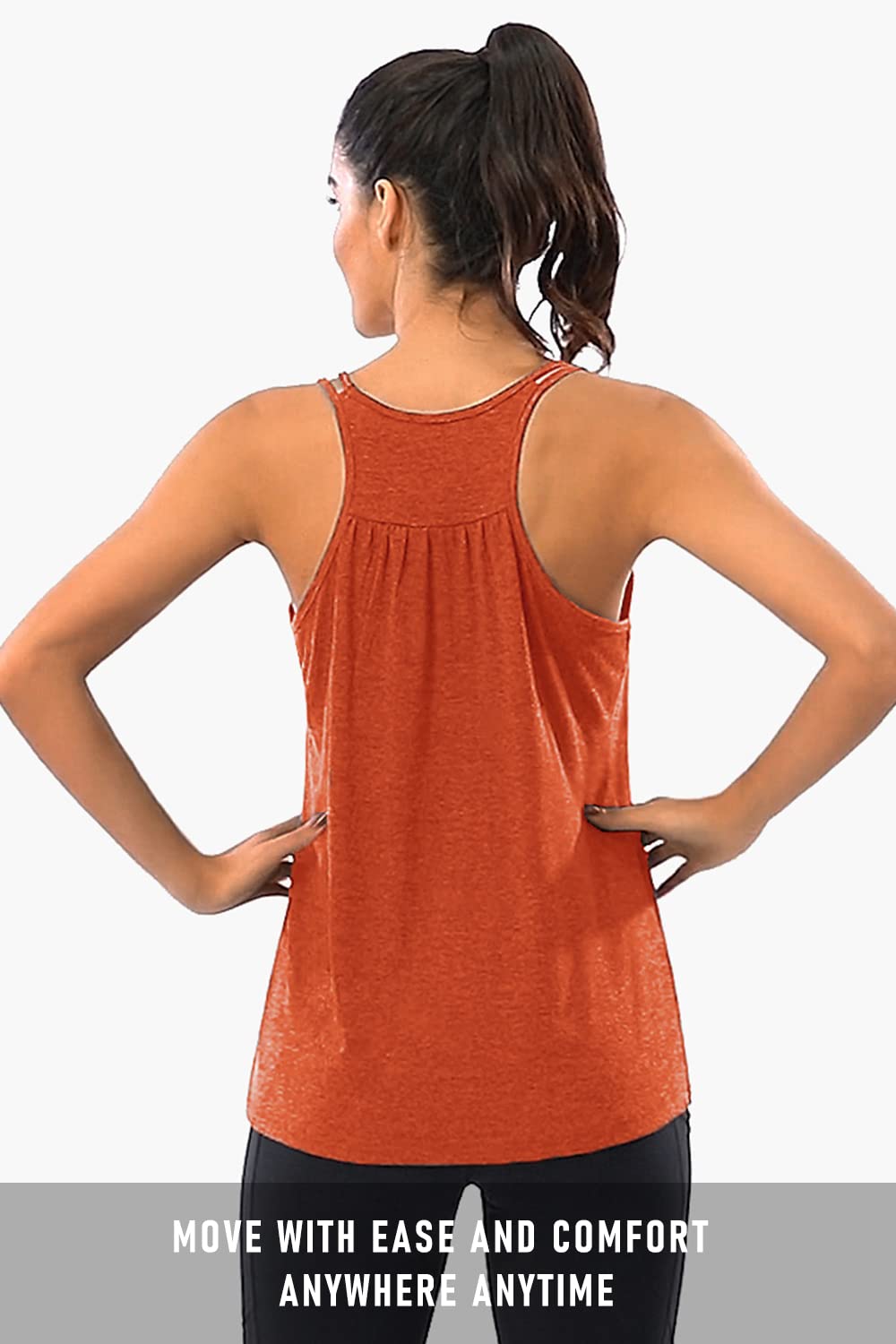 Hibelle Workout Tops for Women, Racerback Spaghetti Strap Tank Tops Loose Fit Ribbed Flowy Sleeveless Activewear Ruched Scoop Neck Fitness Workout Clothes Plus Size Summer Dress Orange L