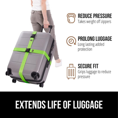 GORILLA GRIP Heavy Duty Adjustable Luggage Straps for Suitcases, Easy to Identify Travel Belt Connector Holds Suitcase Together, Extends Life of Bag, Strap Connects Two Bags, Accessories 2 Pack Green