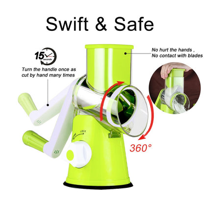 Ourokhome Rotary Cheese Grater Hand Crank, Kitchen Shredder Speed Mandolin Slicer Nut Grinder with Handle and Drum Blades for Cheese, Vegetable, Walnut, Chocolate, Potato, Carrot, 3 Blades, Green