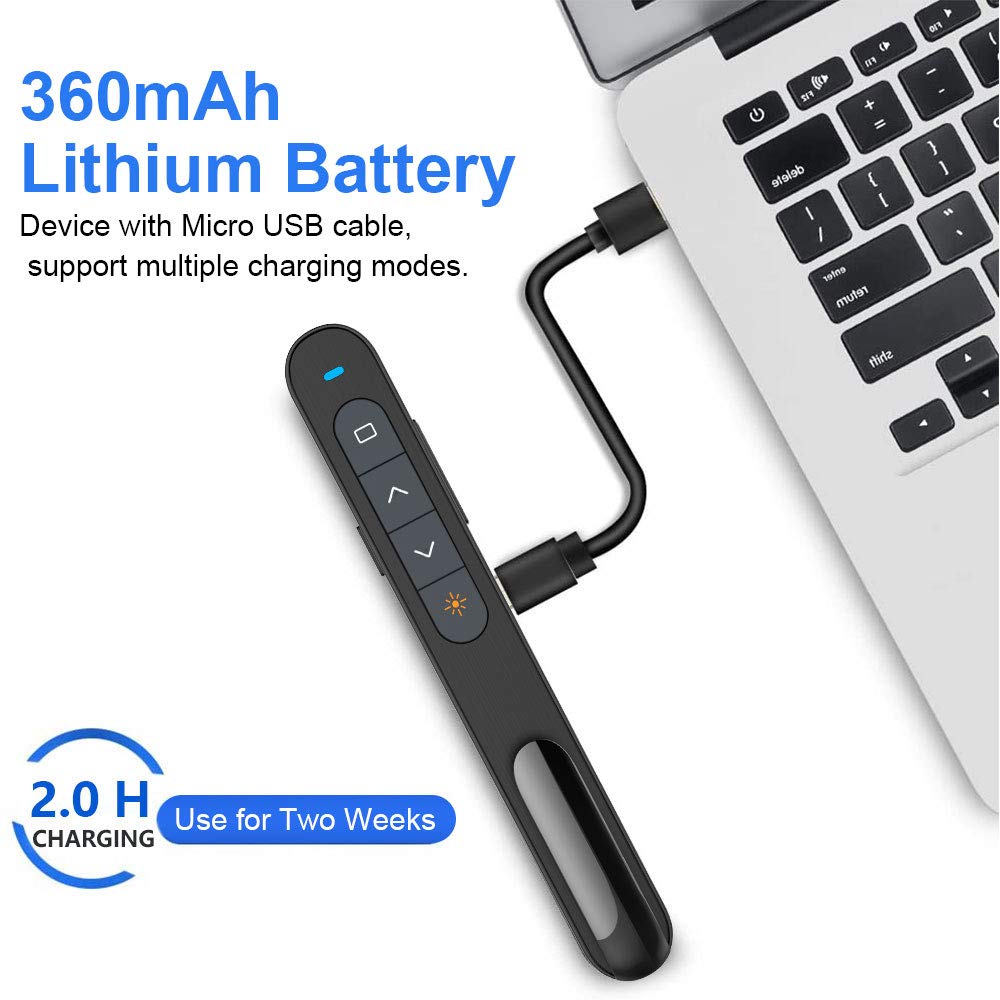 Norwii N76 Rechargeable Presentation clicker with Pointer, Long Range Presentation Remote, Wireless Presenter for PowerPoint Presentations, Slide Control (Black with Red Light)