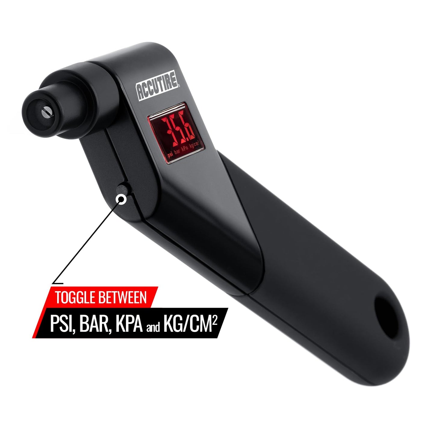 Accutire MS-4021B Digital Tire Pressure Gauge with 4 Valve Caps, 5-150psi (psi, bar, kPa, kg/cm2)