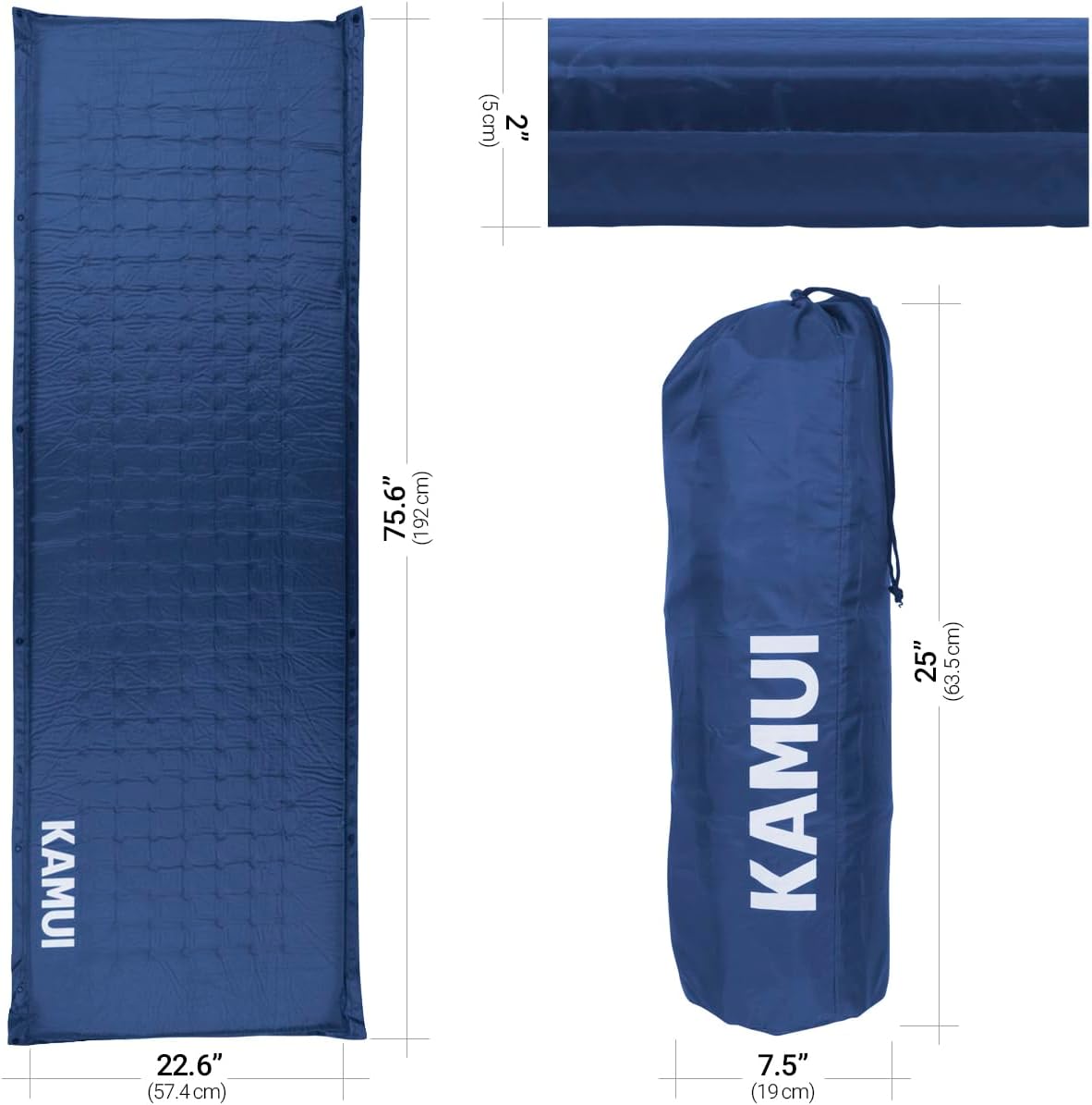 KAMUI Self Inflating Sleeping Pad - 2 Inch Thick Camping Pad Connectable with Multiple Mats for Tent and Family Camping (Blue)