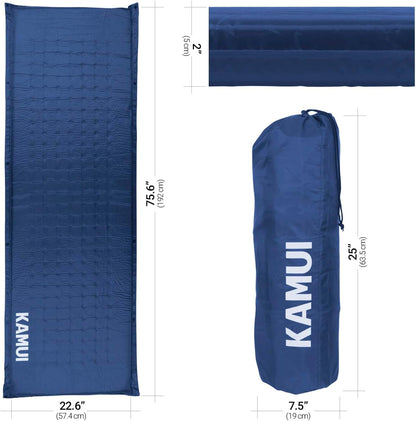 KAMUI Self Inflating Sleeping Pad - 2 Inch Thick Camping Pad Connectable with Multiple Mats for Tent and Family Camping (Blue)
