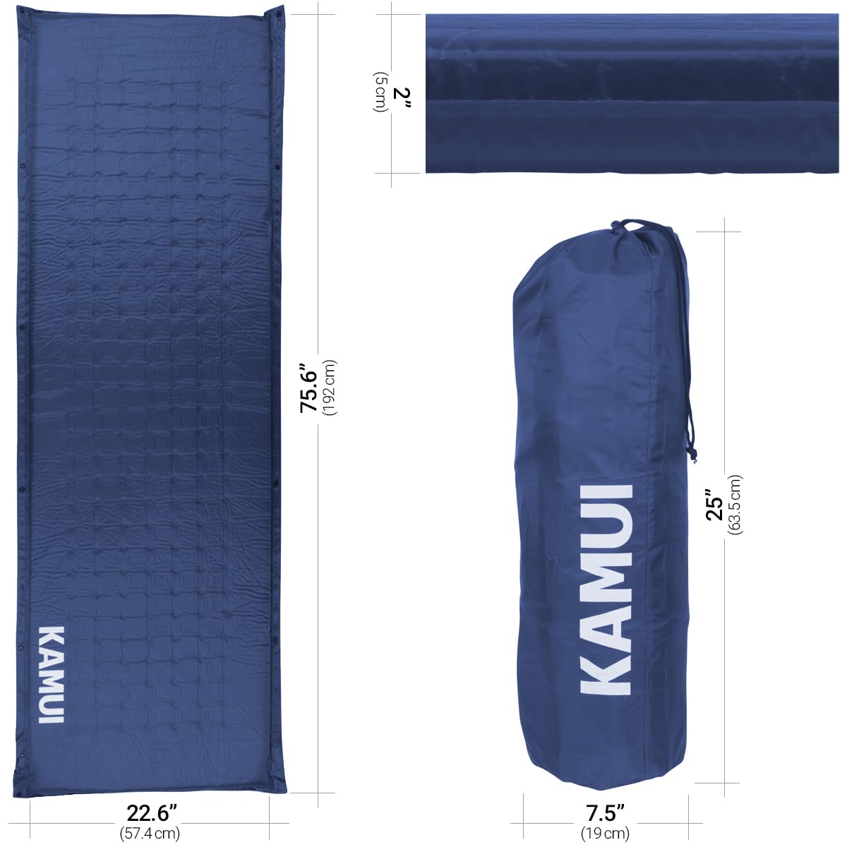 KAMUI Self Inflating Sleeping Pad - 2 Inch Thick Camping Pad Connectable with Multiple Mats for Tent and Family Camping (Blue)