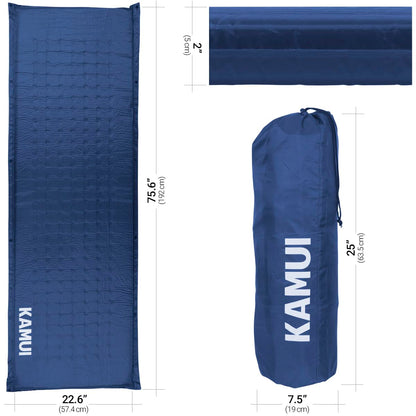KAMUI Self Inflating Sleeping Pad - 2 Inch Thick Camping Pad Connectable with Multiple Mats for Tent and Family Camping (Blue)