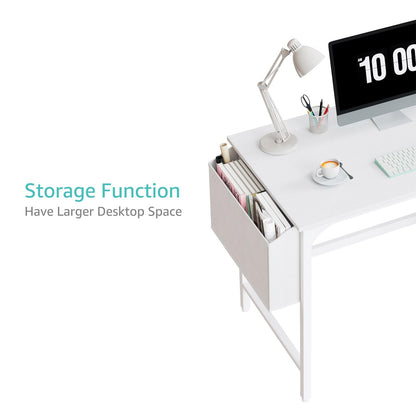 Lufeiya White Small Desk with Drawers - 40 Inch Computer Desk for Small Space Home Office, Modern Simple Study Writing Table PC Desks