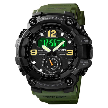 Mens Analog Digital Dual Display Sports Watches Military Multifunctional 50M Waterproof LED Watch with Alarm Stopwatch Backlight 12H/24H Outdoor Running Swimming (Y Army Green)