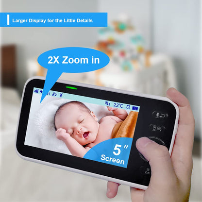 HelloBaby No WiFi Baby Monitor 5" Screen 30-Hour Battery Pan-Tilt-Zoom Video Upgrade with Camera and Audio, Night Vision, VOX, 2-Way Talk, 8 Lullabies and 1000ft Range, HB6550