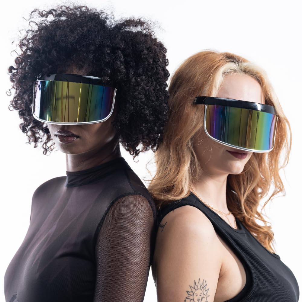 GloFX Rainbow Mirror Diffraction Visor Glasses – Cyberpunk Festival Essentials for Rave Outfits, Light Shows, Festivals & UV Protection, Must-Have Rave Accessories
