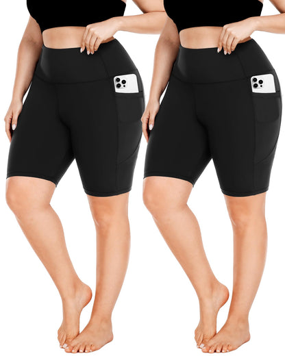 FULLSOFT Plus Size Biker Shorts for Women-High Waist X-Large-4X Tummy Control Womens Shorts with Pockets Leggings Short for Yoga Workout(2 Pack Black,X-L)