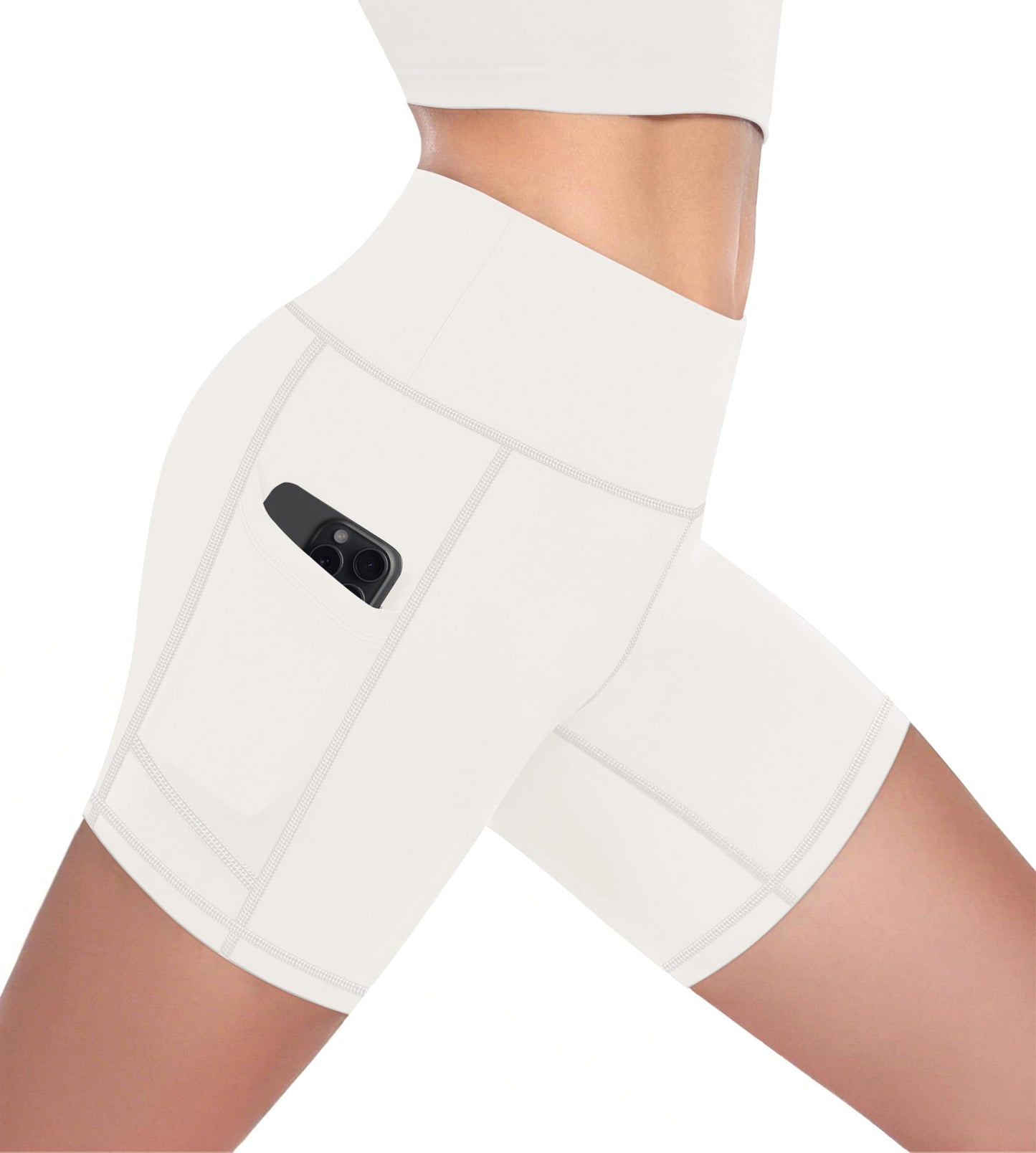 MIRITY High Waist Workout Biker Shorts with Pockets for Women - Buttery Soft Workout Yoga Shorts Pack of 1 White