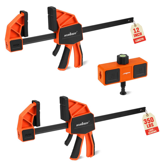 HORUDSY 3-Pack 12-Inch Bar Clamps Set with Leveling Block Clamps, Heavy Duty 350LBS Load, One-Handed Quick Grip Woodworking Clamps, Expandable Spreader with Connector