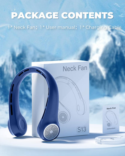 Hssio Portable Neck Fan, 4000mAh Rechargeable Bladeless Cooling Fan with 360° Airflow, 3-Speed Personal Cooler for Women Mom, Stylish Gift for Travel, Gym, Office, Blue