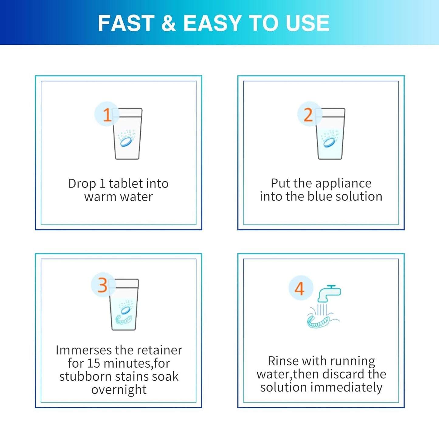 Retainer & Denture Cleaner Tablets - 4 Months Supply (120 pcs) Dental Retainers for Aligner - Mouth & Night Guards - False Teeth Whitening - Removes Odor & Plaque (120 Pcs)