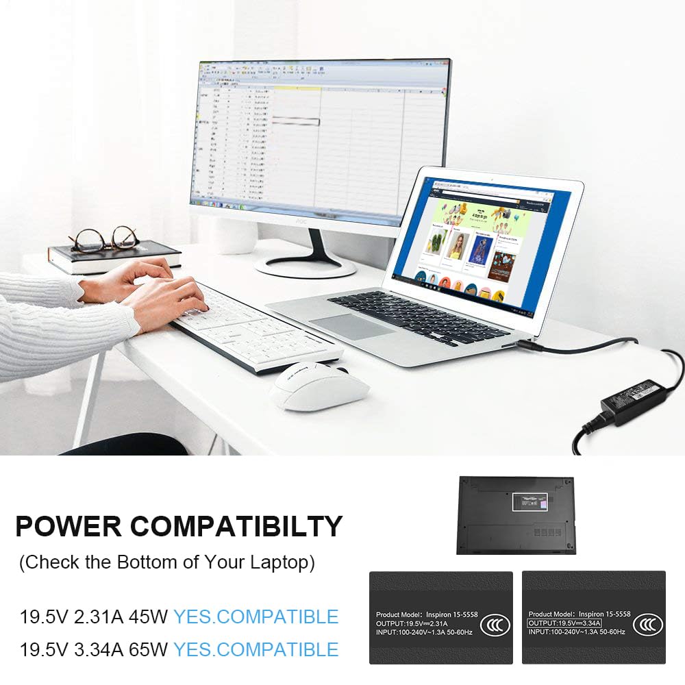 Ostrich Charger Compatible with Dell Laptop Computer 65W 45W Round Tip Power Adapter