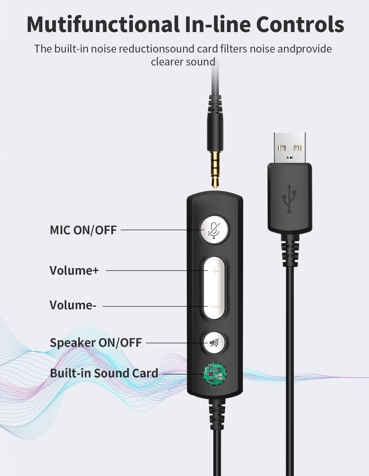 JabNecter USB Headset with Microphone for PC, Wired Headphones with Noise Cancelling Mic, Computer Headset with in-line Controls, 3.5mm & USB Plug for Zoom, Skype, Call Center, Office Use, Black
