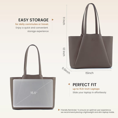 LOVEVOOK Laptop Tote for Women - 15.6 Inch Faux Leather Laptop Bag with Clutch, Large Capacity Office Purse Computer Briefcase for Casual Business Travel,Dark Khaki