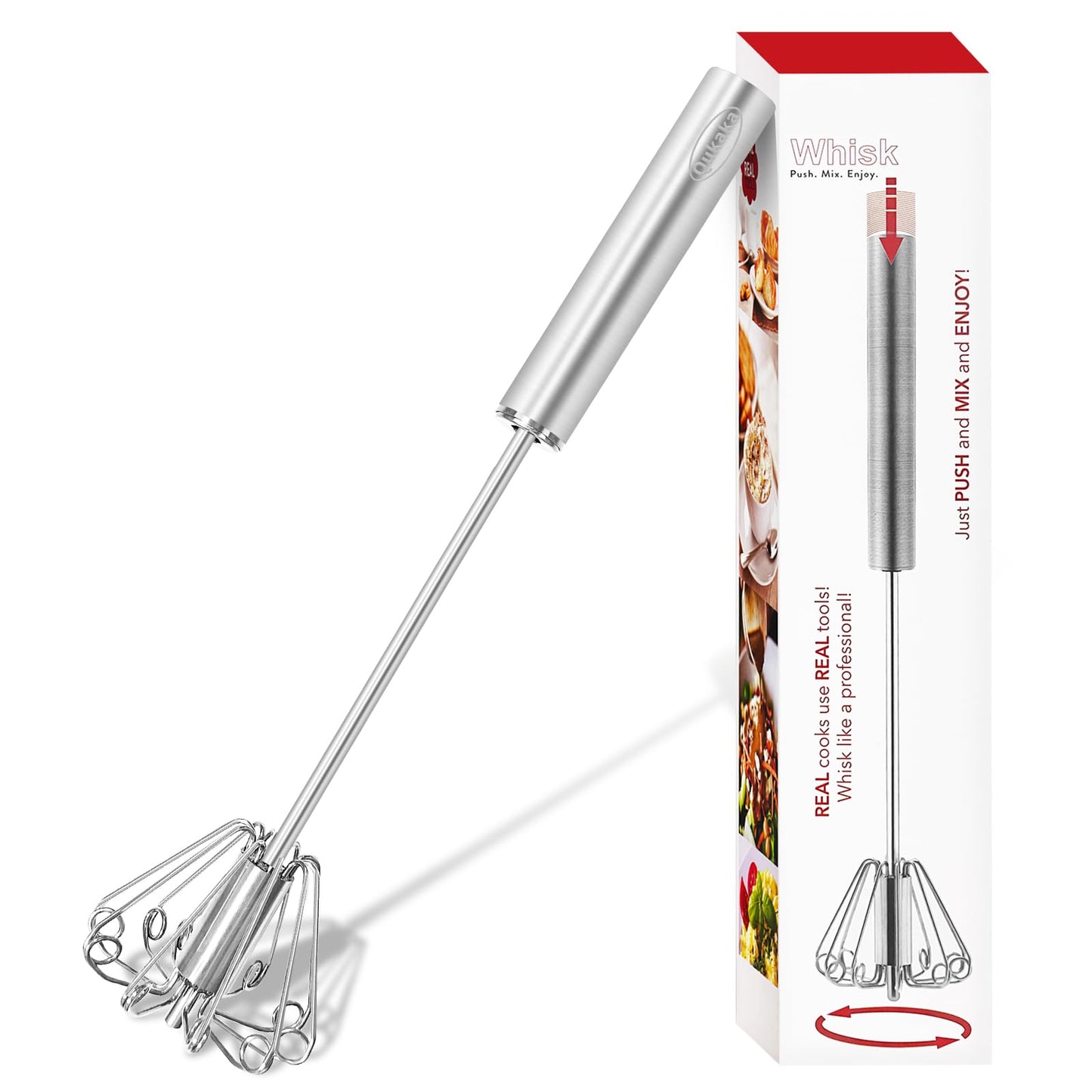 Qukaka Hand mixer egg beater,stainless steel semi automatic whisk,egg spinner,wisking tool,whipped cream dispenser,easy whisks for cooking,Beating&Stirring(12in)