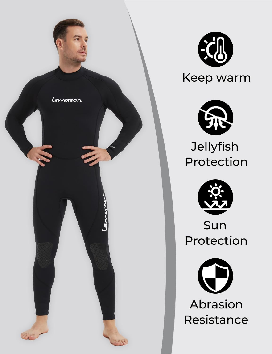 Lemorecn Mens Wetsuits Jumpsuit Neoprene 3/2mm Full Body Diving Suit (3031black-3XL)