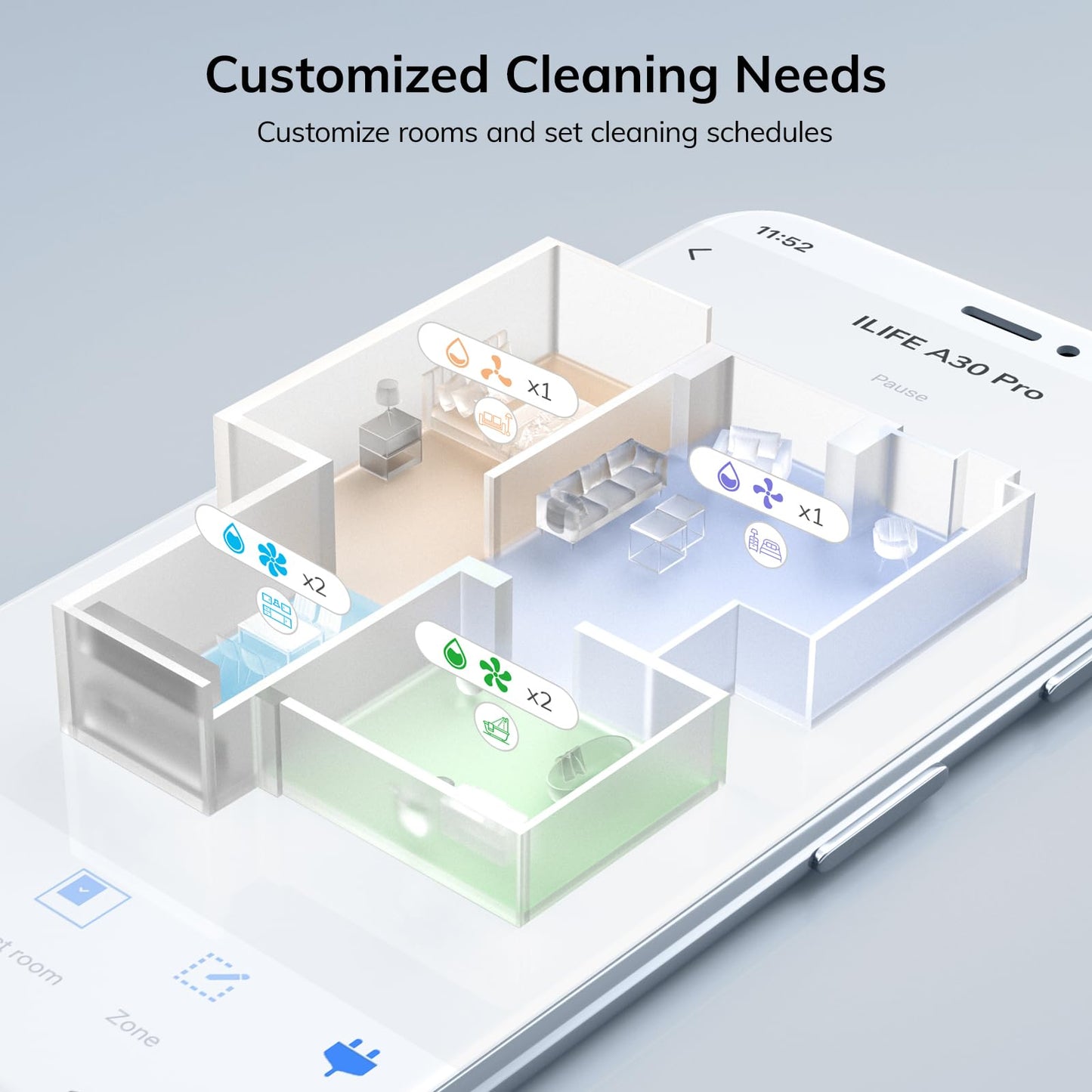 ILIFE A30 Pro Robot Vacuum and Mop, Self Emptying Station for 60 Days, 5000Pa Suction, LiDAR Navigation, No-Go Zones, 2.4G WiFi/App/Alexa/Remote Control, Roller Brush for Carpet, Hard Floors, 110V