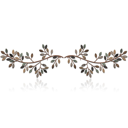 Hotop 2 Pieces Metal Tree Leaf Wall Decor Vine Olive Branch Leaf Wall Art Wrought Iron Scroll Sculptures Above the Bed, Living Room, Outdoor Decoration(Classic Style,Classic Color)