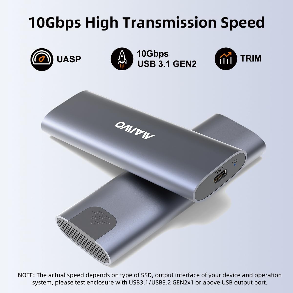 MAIWO M.2 NVMe SSD Enclosure, USB 3.1 GEN2 10Gbps Support UASP Trim, 8TB Capacity, Tool Free M.2 NVMe PCIe SSD to USB C Adapter Reader Case