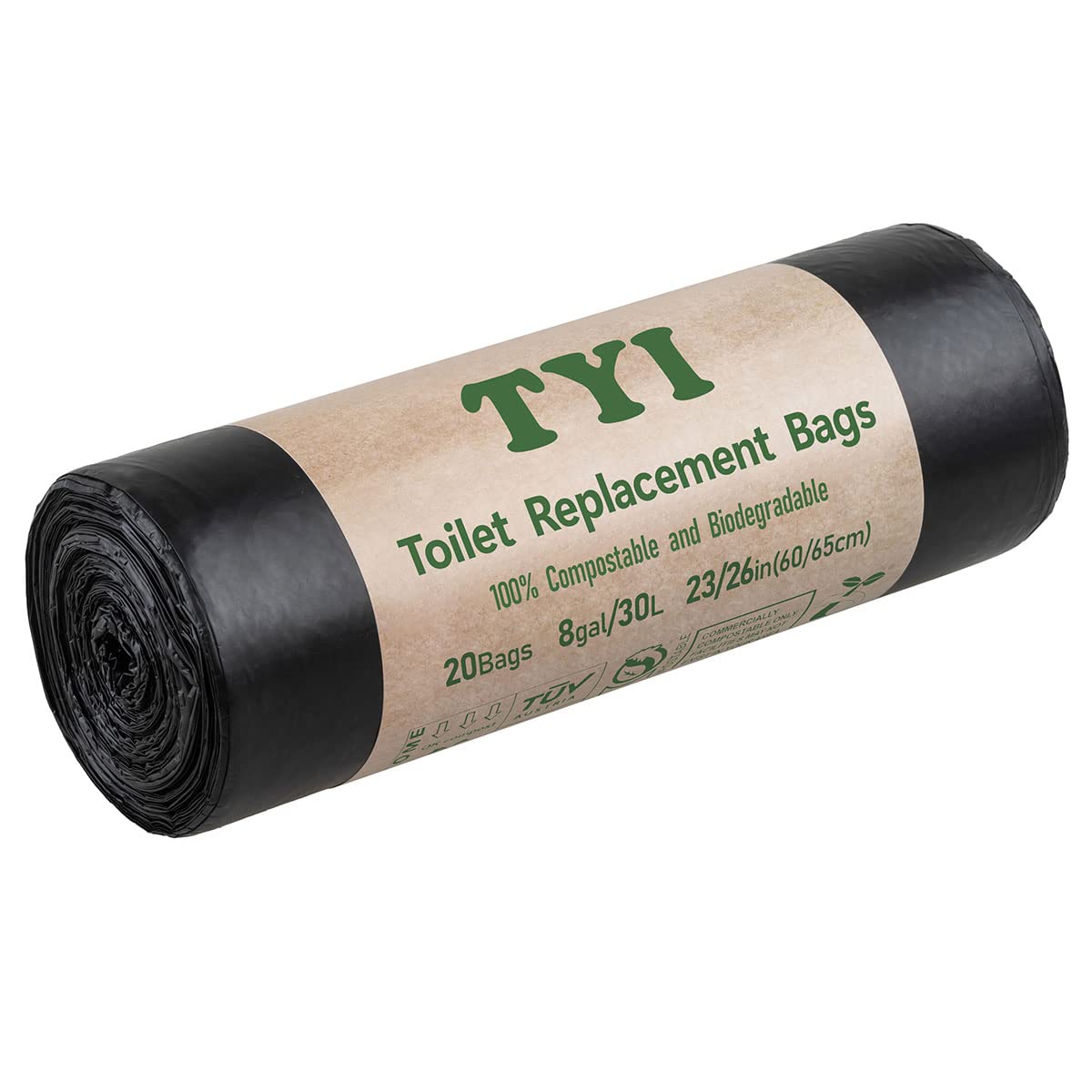 Portable Toilet Bags for Camping, 20 Count Toilet Replacement Bags, 8 Gallon, 30 Liter, 100% Biodegradeable for Use with 5 Gallon Bucket, BPI & OK compost HOME Certified