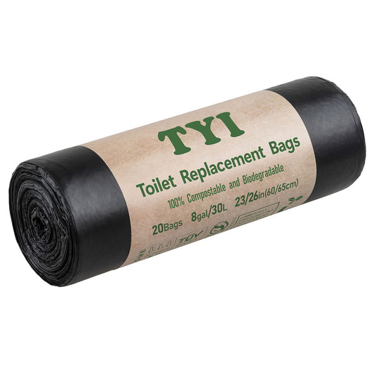 Portable Toilet Bags for Camping, 20 Count Toilet Replacement Bags, 8 Gallon, 30 Liter, 100% Biodegradeable for Use with 5 Gallon Bucket, BPI & OK compost HOME Certified