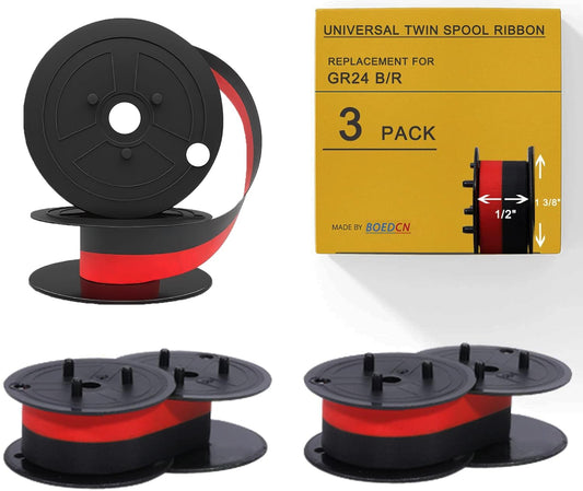 3 Pack Replacement for Porelon 11216 Universal Twin Spool Calculator Ribbon Universal GR24br Compatible with Sharp el-1197piii Nukote BR80c Casio fr-2650tm Adding Machine Ribbons Universal (Black/Red)