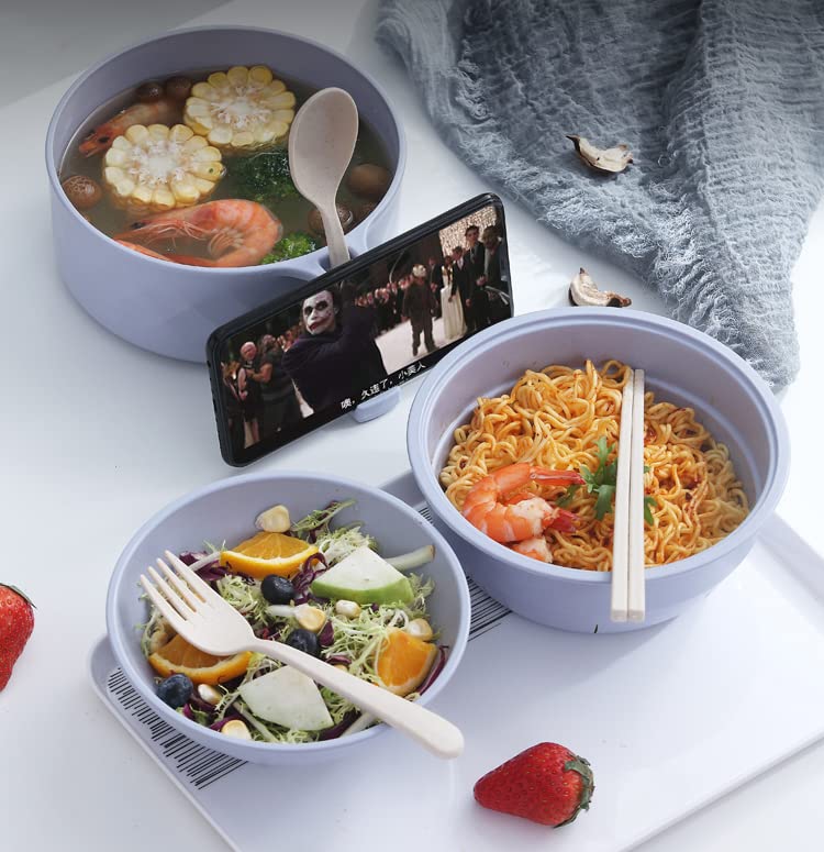 Layron Ramen Cooker Ramen Bowl Set with Chopsticks Microwave Noodle Bowl College Dorm Room Essentials for Girls for Boys Apartment Essentials-Blue