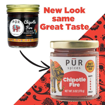 PUR Spices Chipotle Fire Spicy Hot Sauce I Chili Pepper Cooking Paste for Dipping, Chili Seasoning, Taco Sauce, Salsa I Plant Based, Gluten Free, No sugar added, Preservative and Additive Free I 6oz Jar