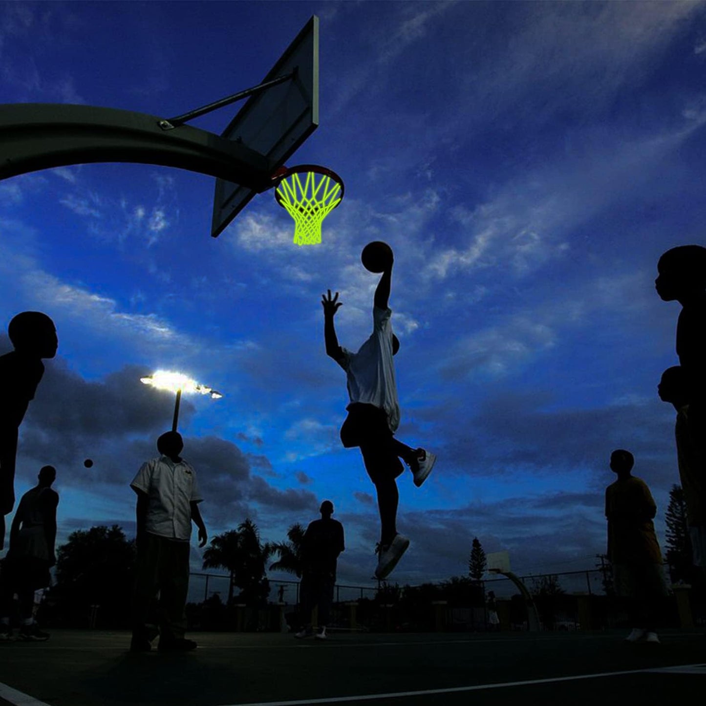 NEIJIANG Glow Basketball Net, Nightlight Basketball Net Luminous Outdoor Portable Sun Powered Sport Nylon (Yellowish Green)