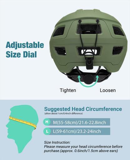 Favoto Mountain Bike Helmet - Dual Shell Lightweight MTB Bicycle Helmet Adjustable for Adults Men Women Youth CPSC Certificated, Dark Green
